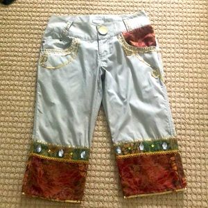 Lapis Women's Clothes Embroidered Jeweled Capri Cotton Pant- Size S - Khaki